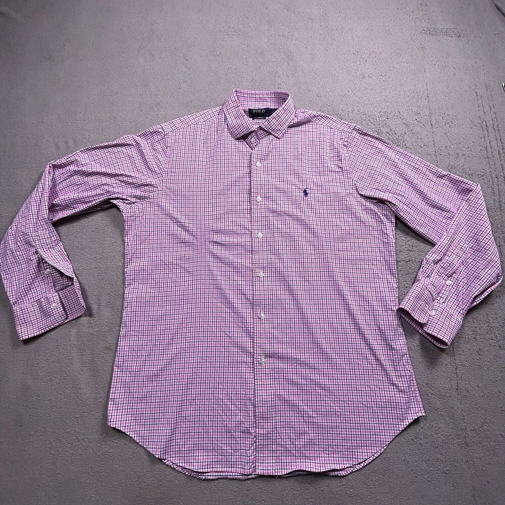 Polo Ralph Lauren Shirt Mens Large Pink Gingham Button Down Performance Stretch